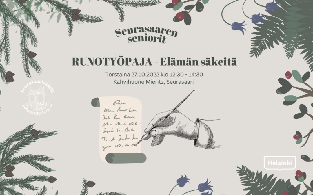 Runotyöpaja Kahvihuone Mieritzissä 27.10.2022 klo 12.30-14.30